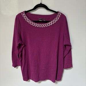 Rafaella Purple Women's shirt with Embellished Neckline